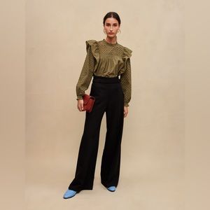 SIZE 36 MAJE BLACK WIDE BELTED TROUSERS / DRESS PANTS